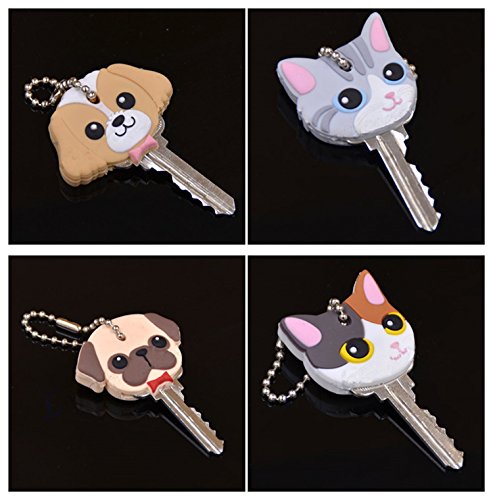 Super Funky Dog and Cat Key Key Identifier Key Covers, 4 Pack, Assorted in Color and