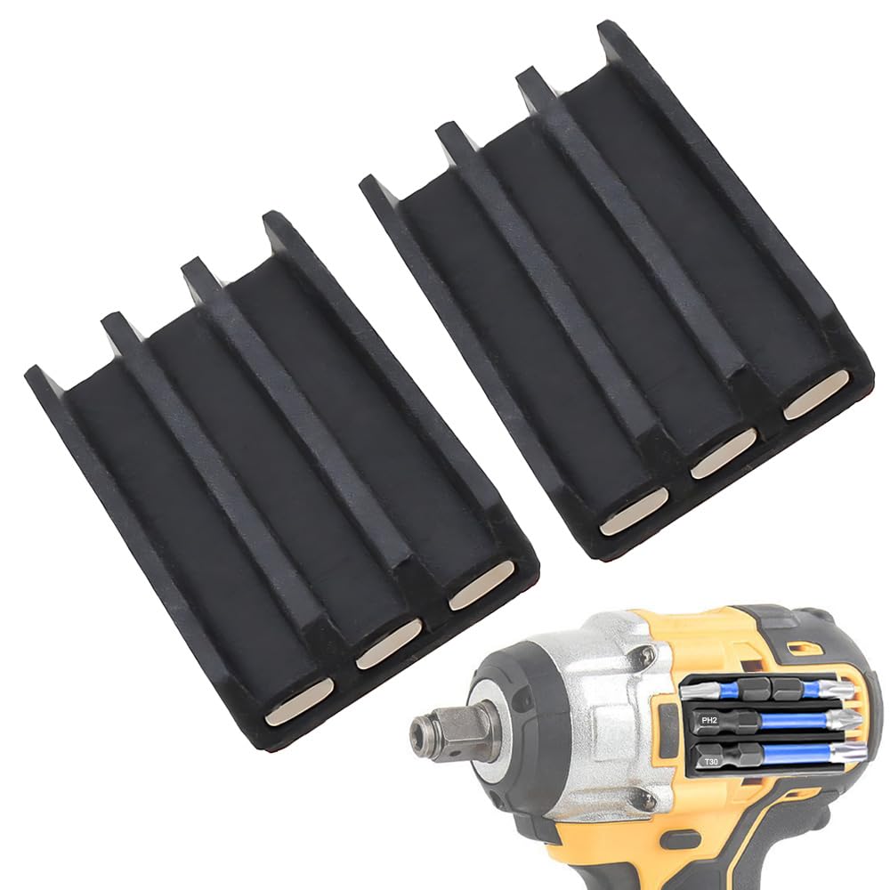 Saipe 2pcs Magnetic Drill Bit Holder for Impact Drivers and Drills, High Strength Adhesive Attach, Drill Bit Sleeve Organizer on Side of Power Drill, Compatible with Milwaukee, Dewalt and More