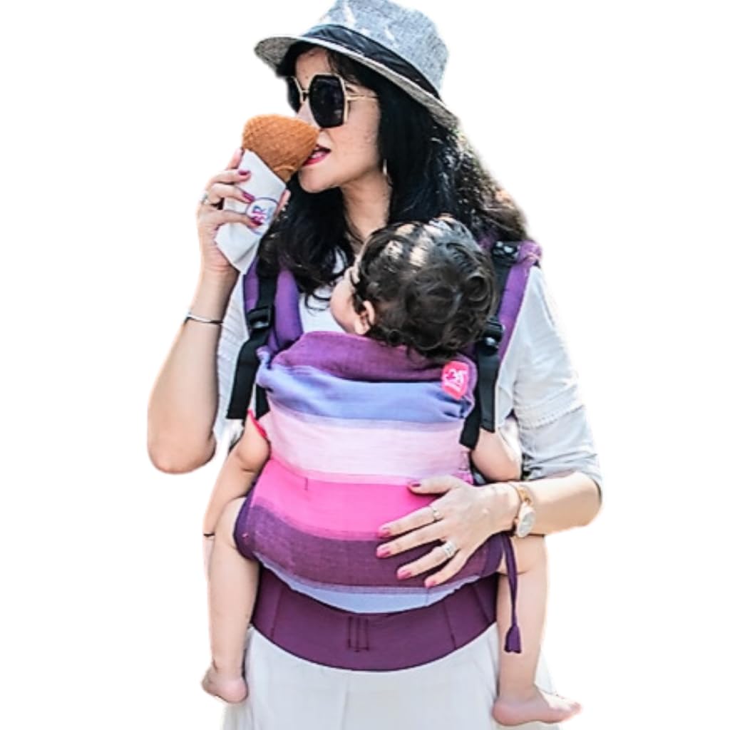 A Anmol Baby Ergonomic Adjustable Baby Carrier Flexy - Premium 100% Handwoven Cotton Newborn to Toddler - 1 Day to 4 Years, 4 Ways to Carry, ASTM Tested, 3-20kg (Rewa Purple)