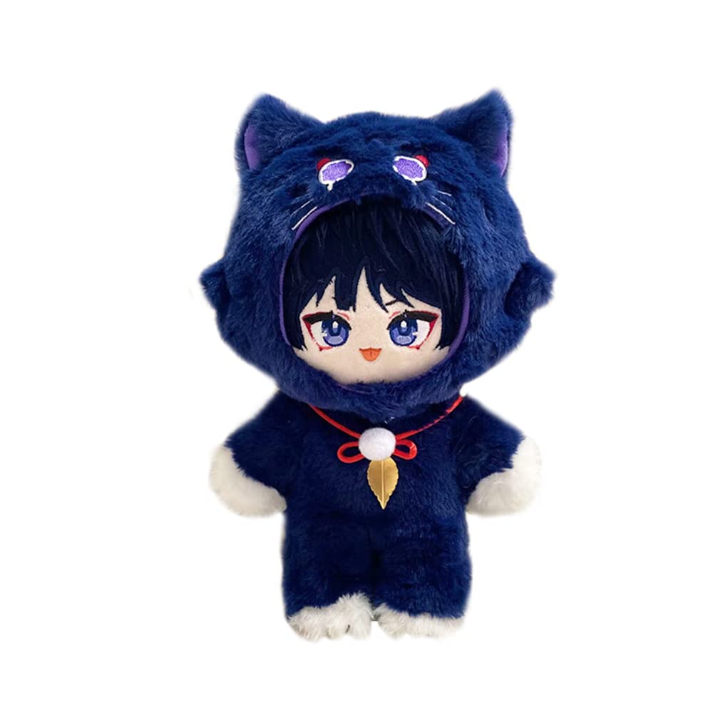 KILA MILA Anime Plush Figure Scaramouche Dress Up Doll with Cat Clothes Plush 20cm Doll Toy Plushie Change Outfit Gift