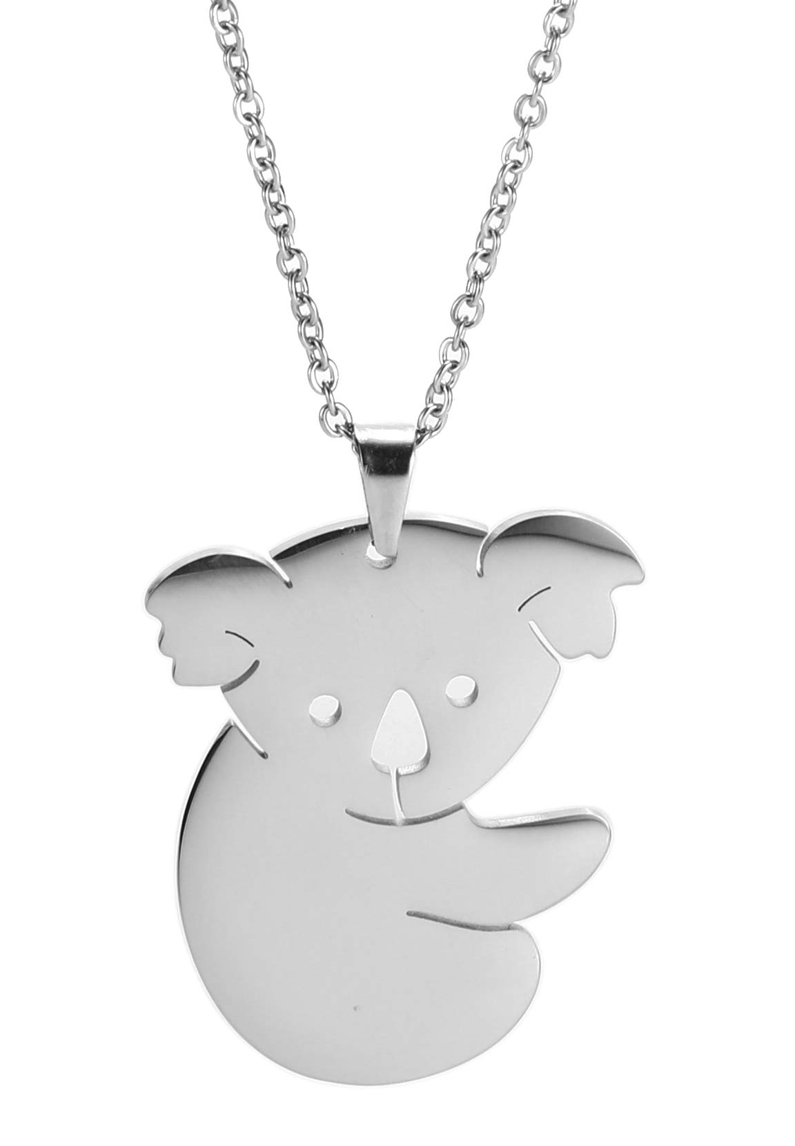 VASSAGO Hollow Design Sweet Koala Bear Charm Necklace Stainless Steel Animal Pendant Collarbone Chain Jewelry Gift for Tees Girls Boys