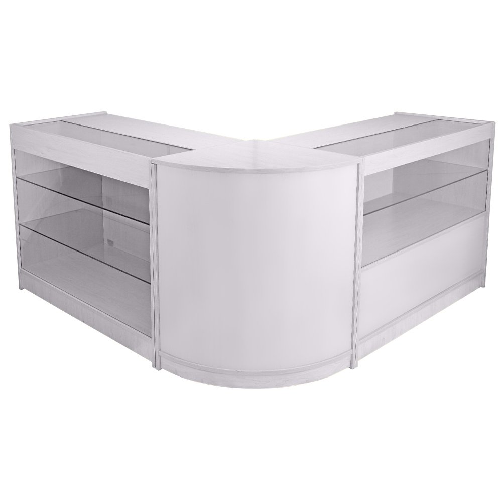 MonsterShop Pegasus Shop Counters Set & Glass Retail Showcase Cabinet Display, Brilliant White UV Protect, Melamine MDF