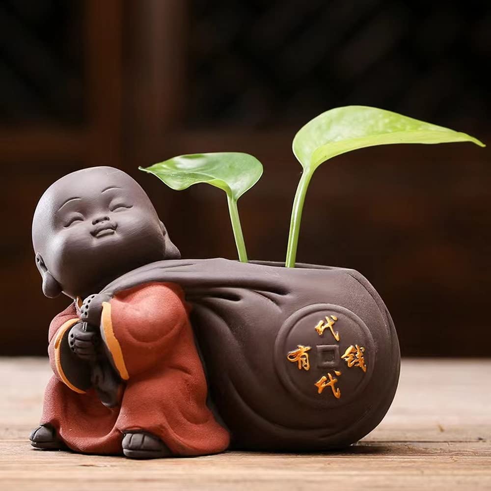 Creative Simple Ceramic no Phase Buddha Figure Monk hydroponic Flower Arrangement Device Home Office Desktop Small Ornaments (红色)