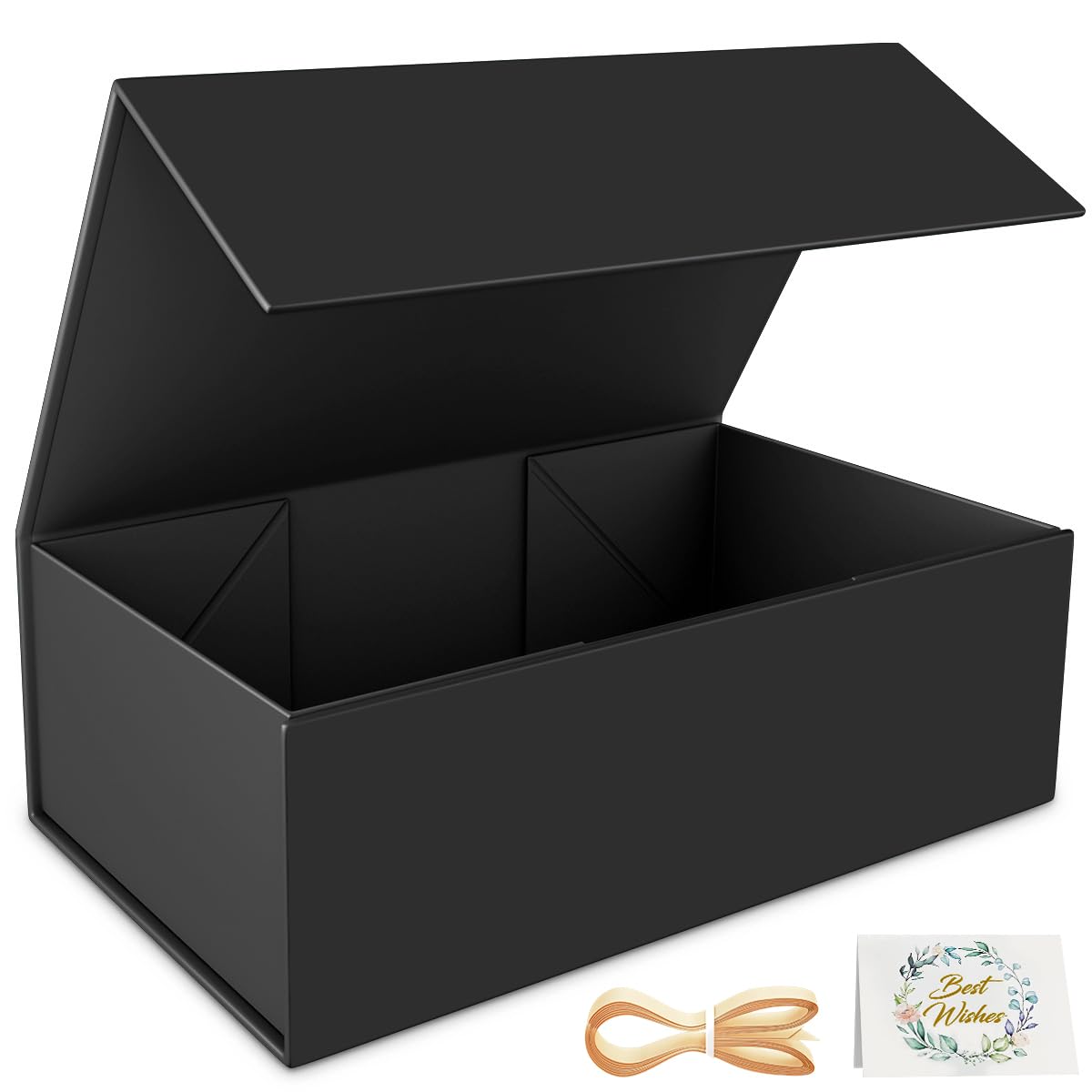 Black Gift Box, 9.5x6x3'' Gift boxes for Presents with Lids Magnetic Closure Rectangle Collapsible for Groomsman Proposal Box, Wedding, Christmas, Halloween, Birthday Gift Packging