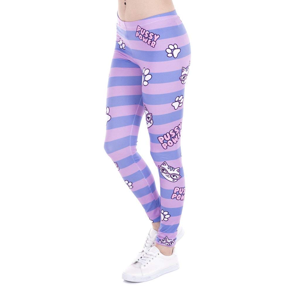 Yoga Pants Fashion Women Leggings Pusy Power Clothing Stripe Pink Print Cats Fitness Legging High Waist Stretch Woman Pants