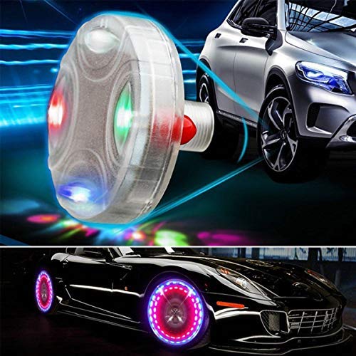 MASO 1 Pcs Flash Wheel Light, Colorful LED Solar Wheel Hub Tire Lights, Tyre Valve Cap Strobe Lamp Waterproof Kit Four Modes for Car Vehicle Motorcycle Bike （American valve)