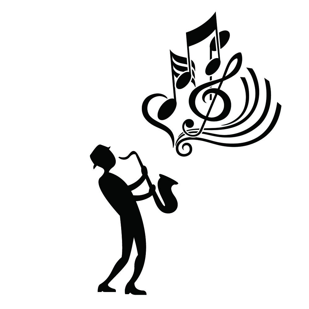 Saxophone with Music Note Wall Decals Stickers Man in Black is Playing Saxophone Jazz Music Musical Instrument Removable Art Murals for Music Room Decor 15.7 inches x 23.2 inches