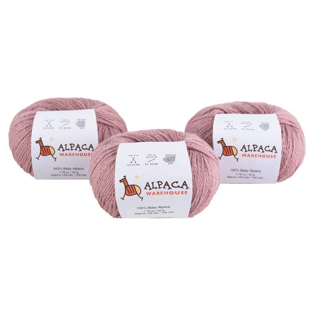 100% Baby Alpaca Yarn Wool Set of 3 Skeins DK Weight - Made in Peru - Heavenly Soft and Perfect for Knitting and Crocheting (Antique Rose, DK)