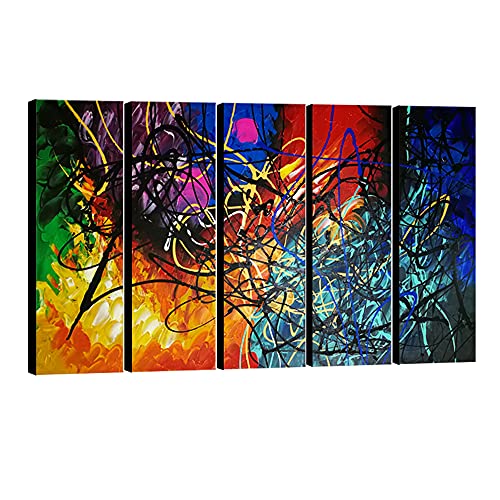 Wieco Art 5 Panels Abstract Heart Oil Paintings Reproduction on Canvas Wall Art Decor Ready to Hang for Home Office Decorations Extra Large Modern 100% Hand Made Contemporary Impressionist Artwork