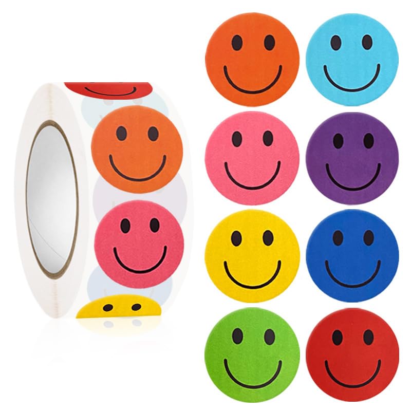 1500 Pieces Happy Smile Face Decal Small Happy Face Decal Mini Motivational Stickers Colorful Incentive Stickers