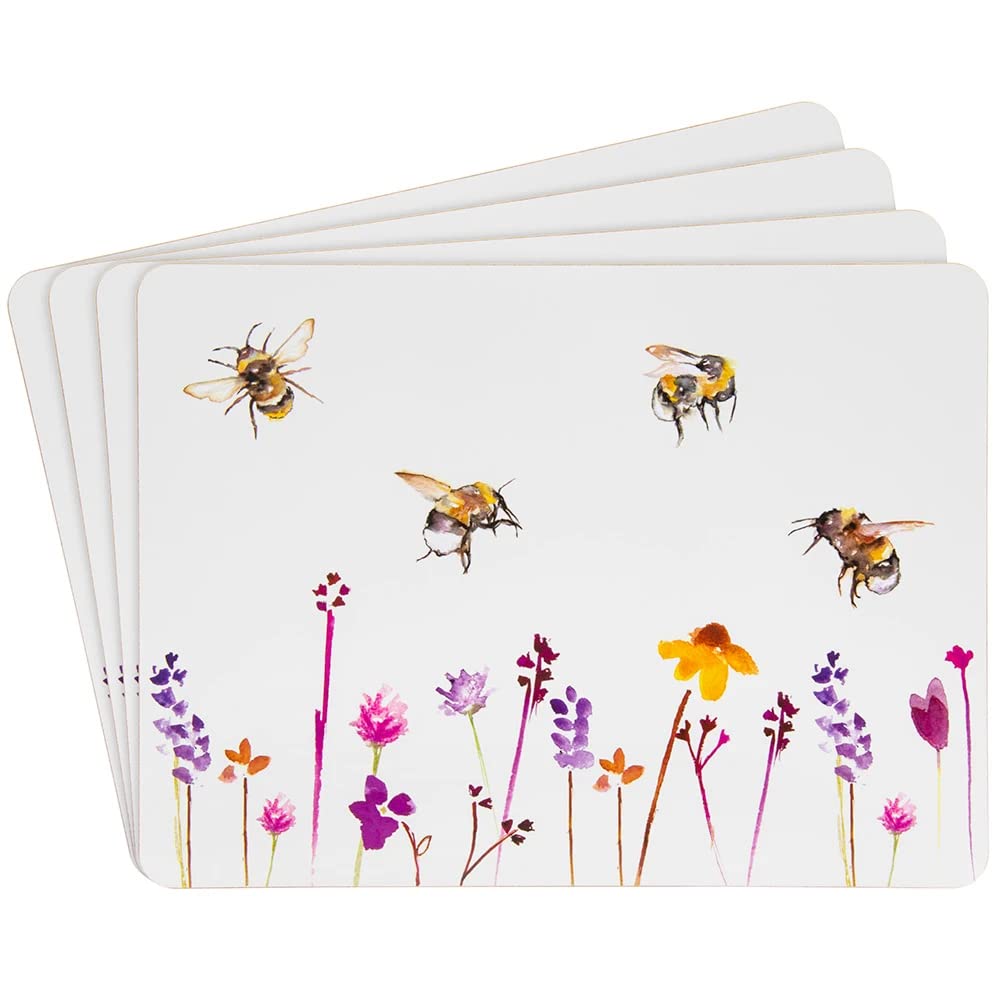 Heat Resistant Cork Back Table Place Mats Set of 4 Pretty Water Colour Busy Bees Design by Jennifer Rose Gallery