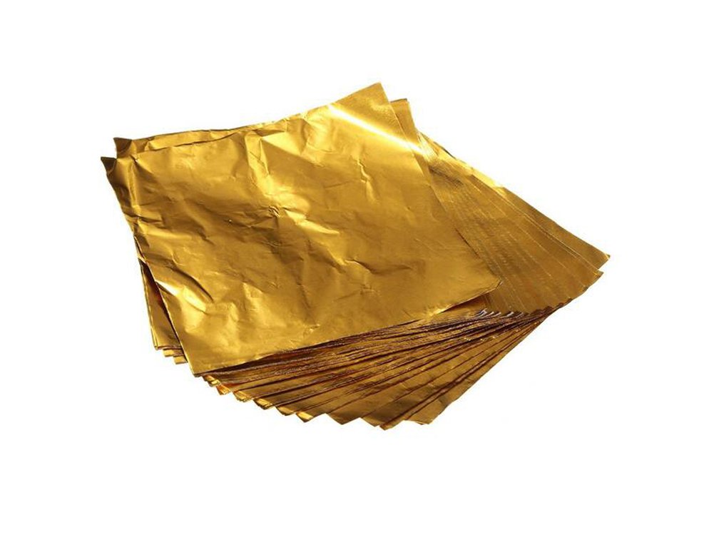 Elandy 100PCS 10×10CM Gold Embossing Aluminum Foil- Square Sweets Candy Chocolate Lolly Paper Aluminum Foil Wrappers