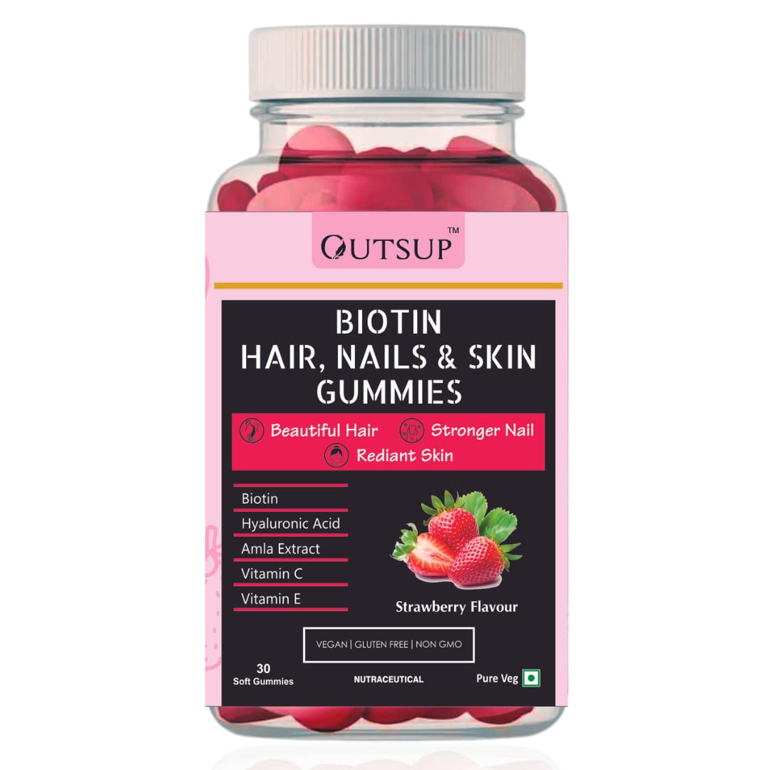 Outsup Biotin Hair Gummies for Healthy Hair, Skin & Nails Growth | With High Potency Biotin, Zinc, Folic Acid & Multivitamins | Strawberry Flavor | - 30 Gummies