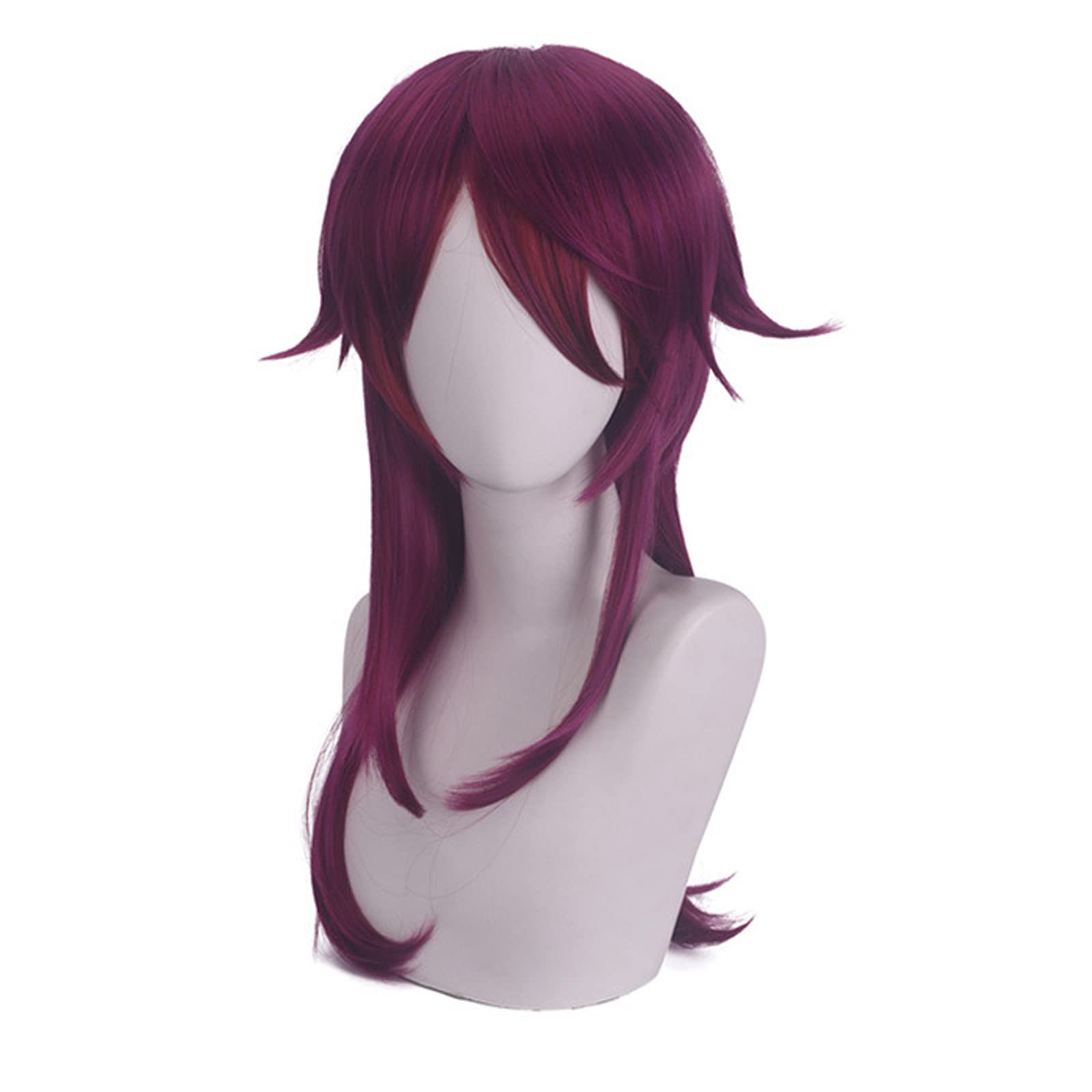 Anogol Hair Cap+ Purple Red Gradient Wigs Long Curly Wig With Bangs Synthetic Hair Fringe Hairstyles For Anime Cosplay Costume