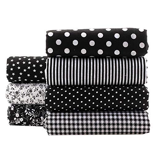 Shuanshuo Black Series Floral Cotton Fabric Textile Quilting Patchwork Fabric Fat Quarter Bundles Fabric for Scrapbooking Cloth Sewing DIY Crafts Pillows 50X50cm 7pcs/lot