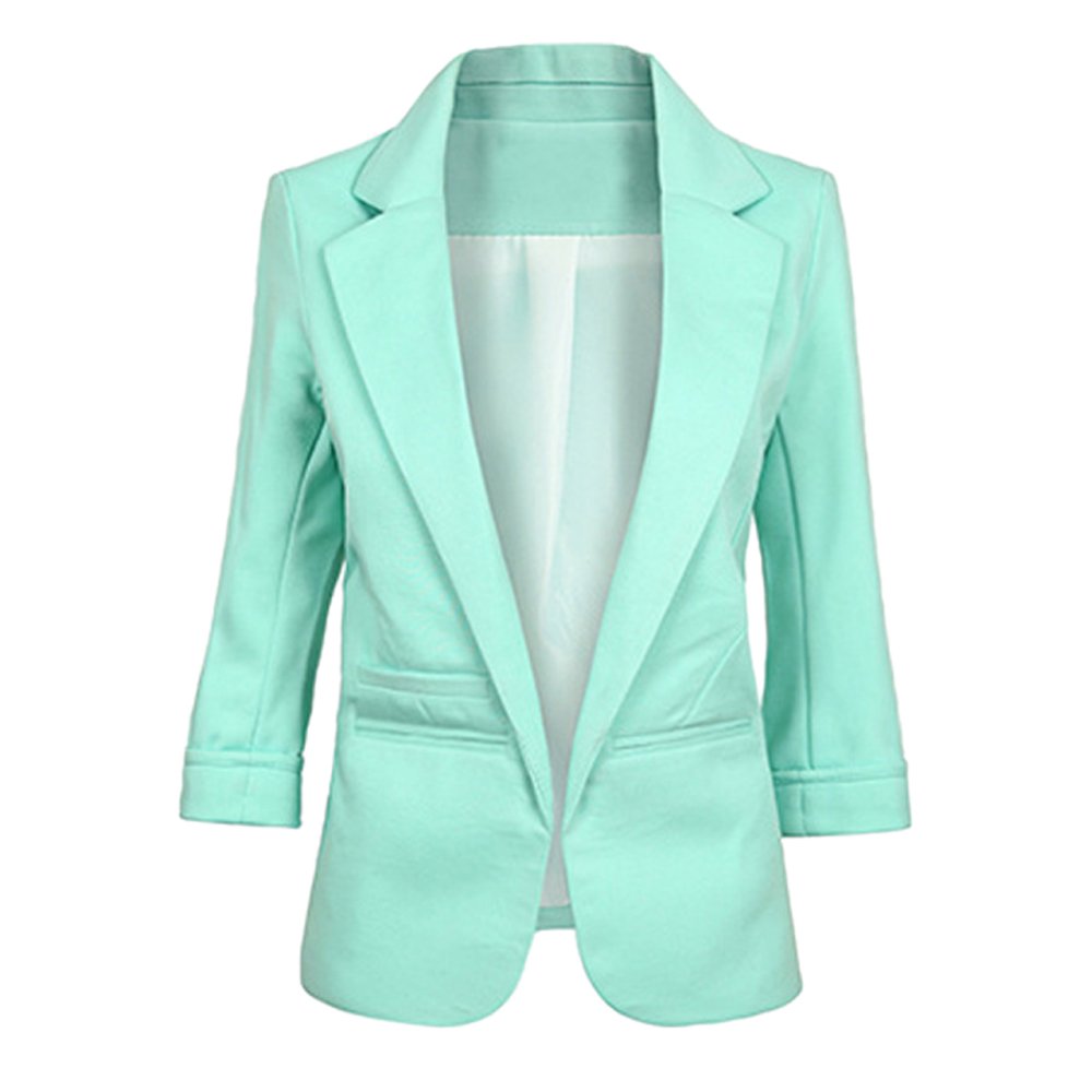 MUCOOWomen Casual Boyfriends Blazer 3/4 Sleeve Open Front Pocket Office Work Business Suit Jacket