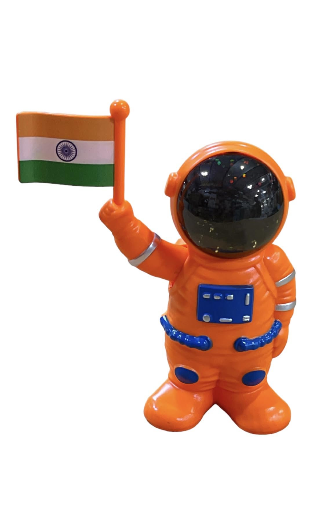 Astronaut Showpiece ndian Flag for Corporate Gifting | car Dashboard - Waving Flag When Sunlight Falls on it (Republic Day Special Orange Astronaut)