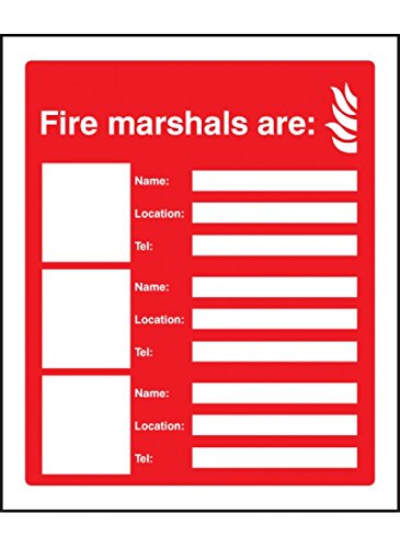 Caledonia Signs 11065H Fire Marshals are 3 Names, Locations and Numbers Sign, Rigid Plastic, H: 300 mm x 250 mm