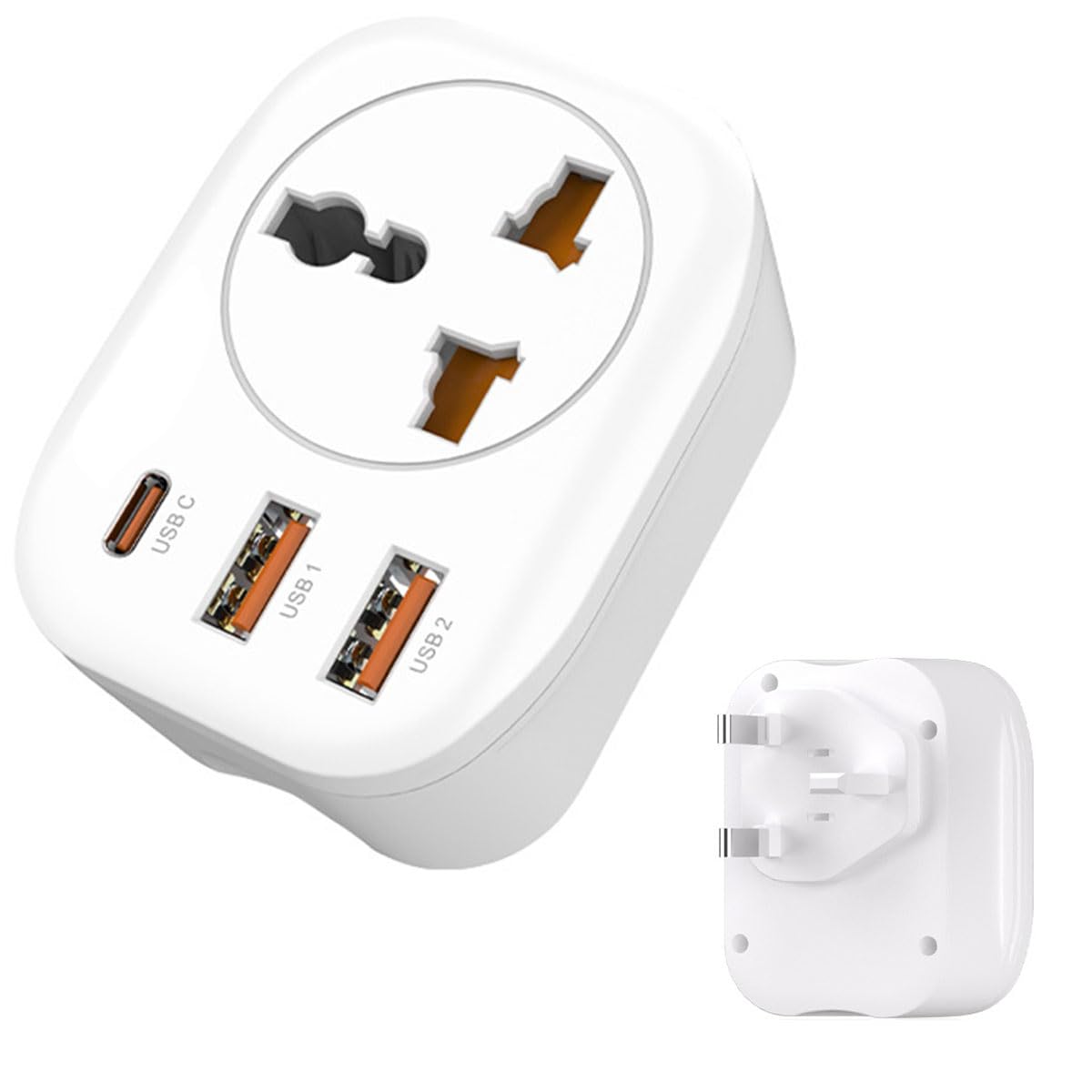 ECVV® USA/EU/CN to UAE UK HK Plug Adapter, Type G Travel Converter, Universal Socket Travel Adaptor with 2USB+Type-C port for Business Trip Holiday Hotel Airport-White