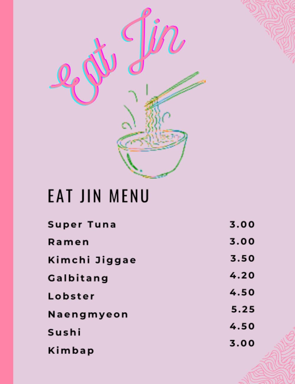 Eat Jin Menu Notebook