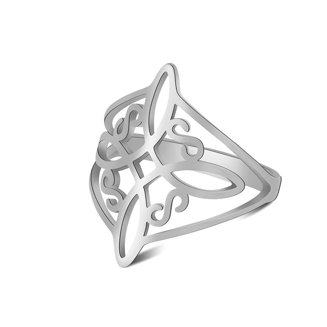 GAUEIOUR925 Sterling Silver Ring,Fashion Irish Knot Ring, Celtic Triangle Pattern Ring,Engagement Wedding Ring,Cut Curl Pattern Ring (Silver)