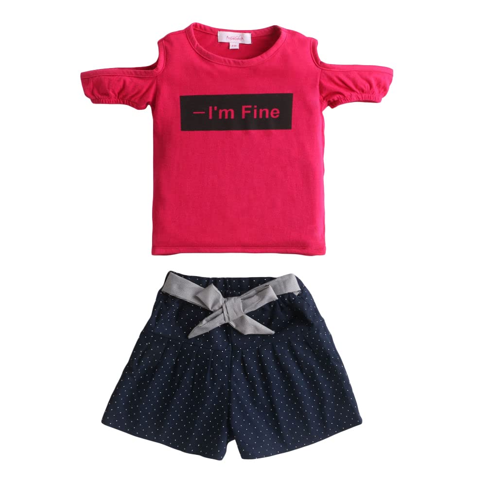 Hopscotch Girls Fuchsia Text Print T-shirt And Shorts Set In Fuchsia Color