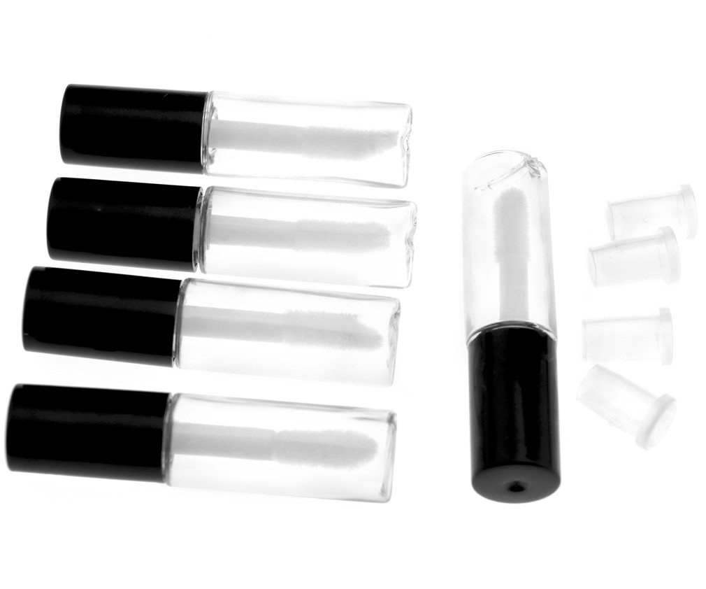 5 X 1.2ml Black Cap Empty Lip Gloss Tubes Transparent Bottles Travelling