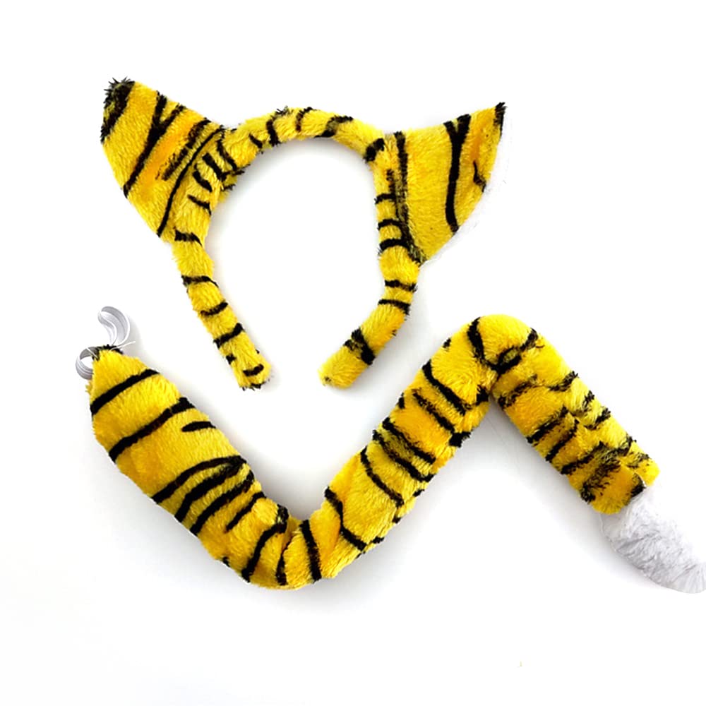 Sheicon Tiger Ears Headband and Tail Set Costume Accessory 2 Pieces Kit For Halloween Dress up Play Color Set Tiger