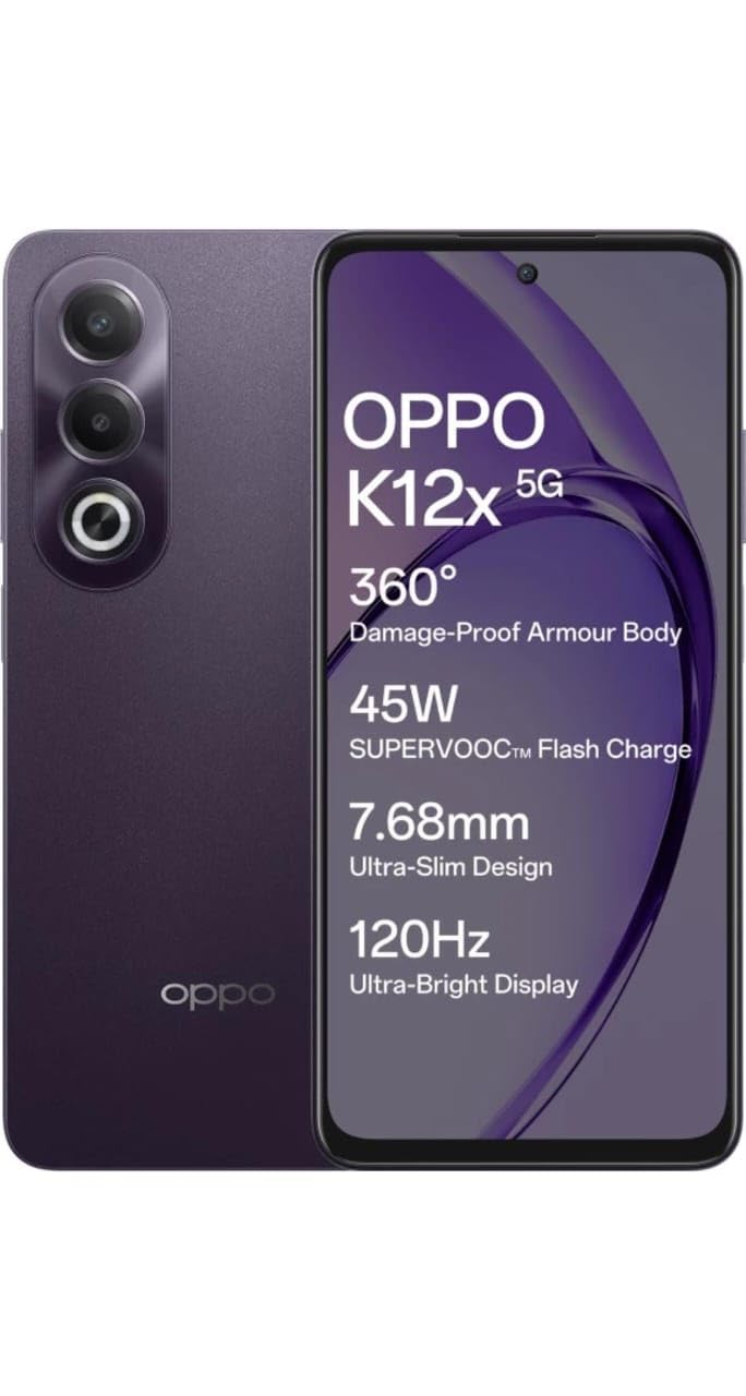 Oppo K12x 5G with 45W SUPERVOOC Charger in-The-Box (Midnight Voilet, 128 GB) (6 GB RAM)