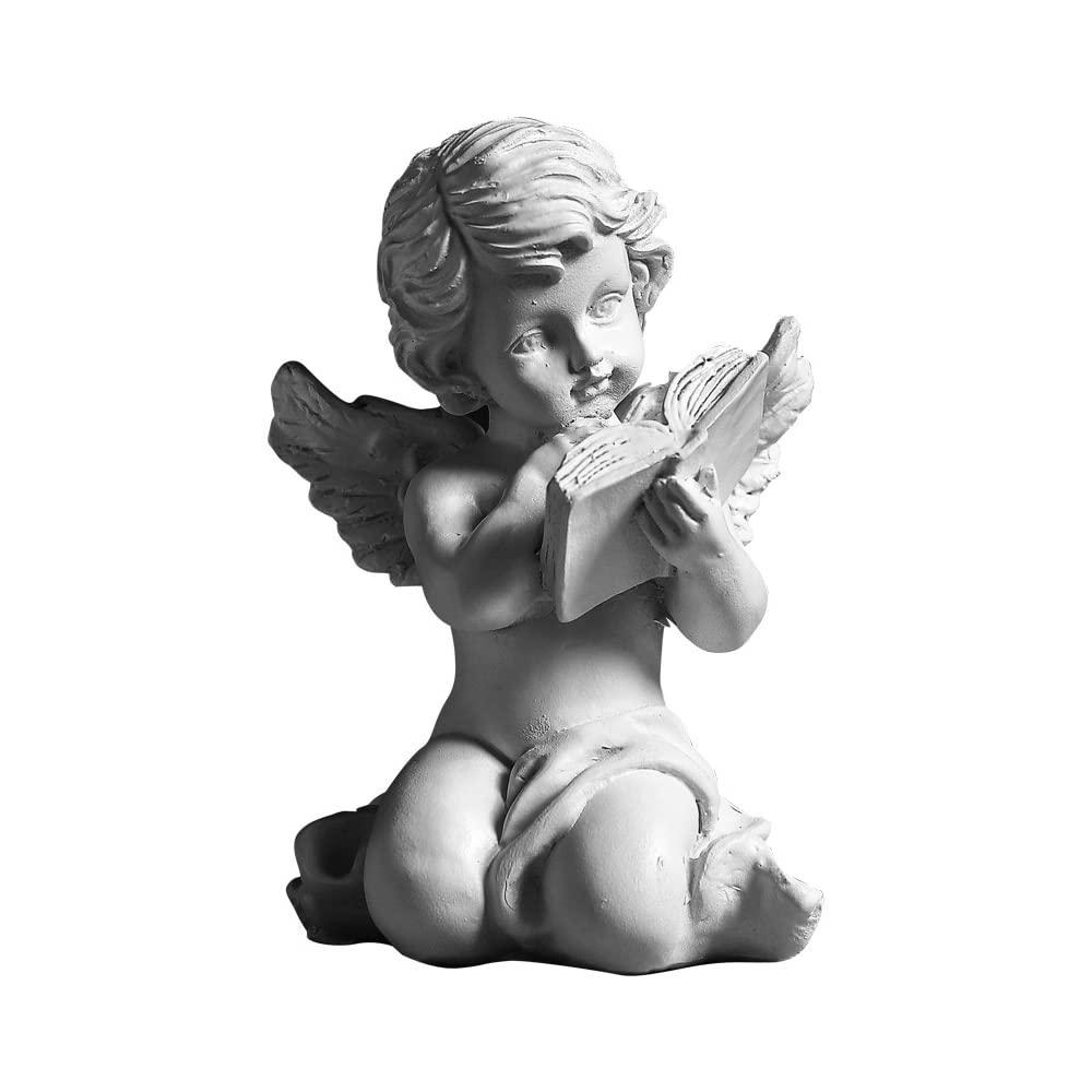 Reading Angel Figurine Statue, Miniature Angel Figurine, Table Angel Art Ornament,Cherub Wings Angel Sculpture for Living Room Desktop Home Wedding Christmas Church Decor (B)