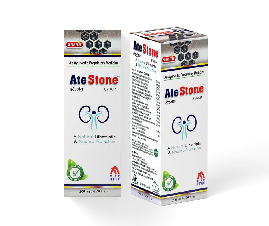 ATEX Ate Stone Syrup | An Ayurvedic Proprietary Medicine. | A Natural Lithotriptic & Nephro Protective | 200 ml, Support in Kidney and Urinary