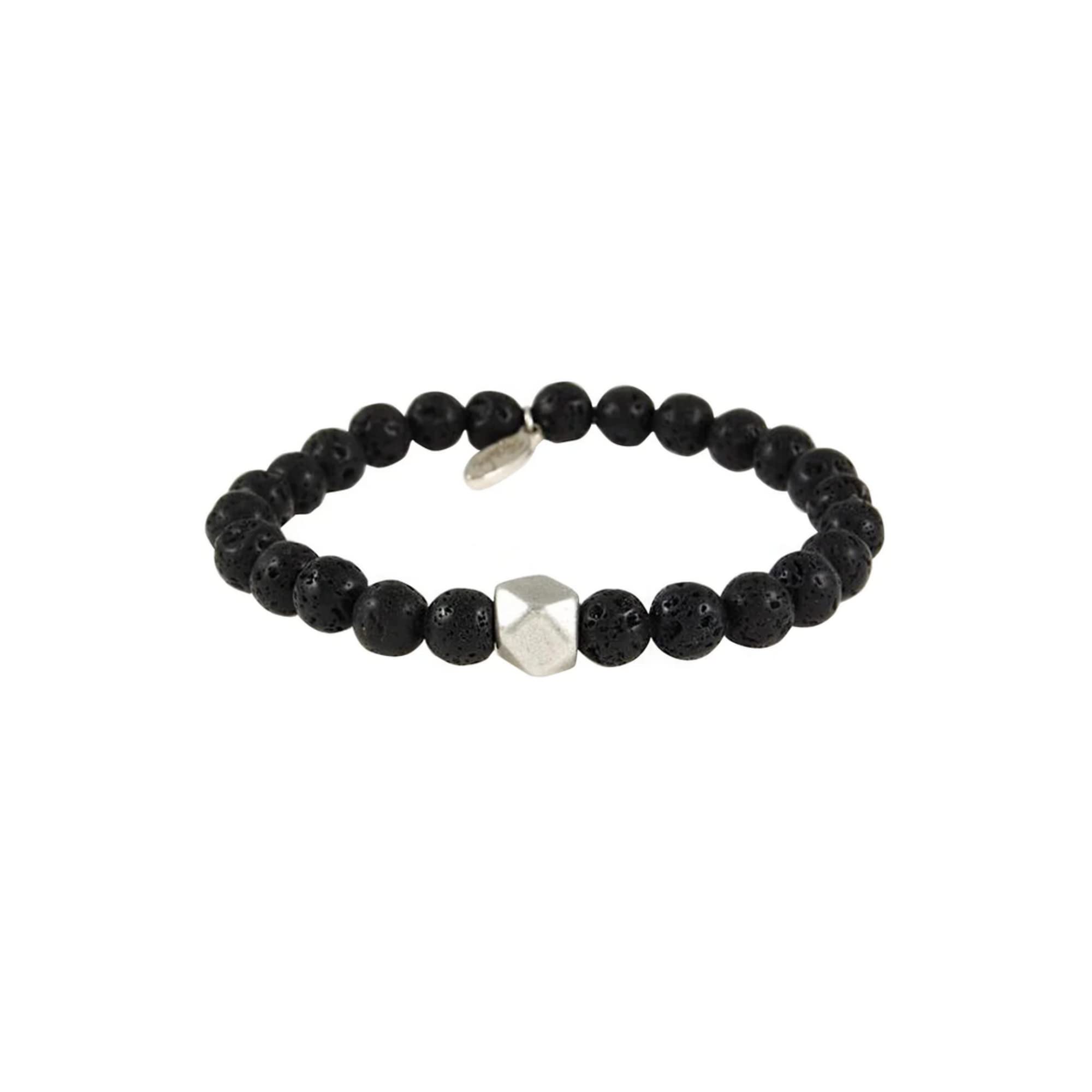 EttikaMens Bracelet. Men's Bracelets. Mens Jewelry, MrEttika Onyx Stretch Bracelet with Large Silver Colored Cornerless Bead, 3". Gifts, 7 inches, Silver, no gemstone