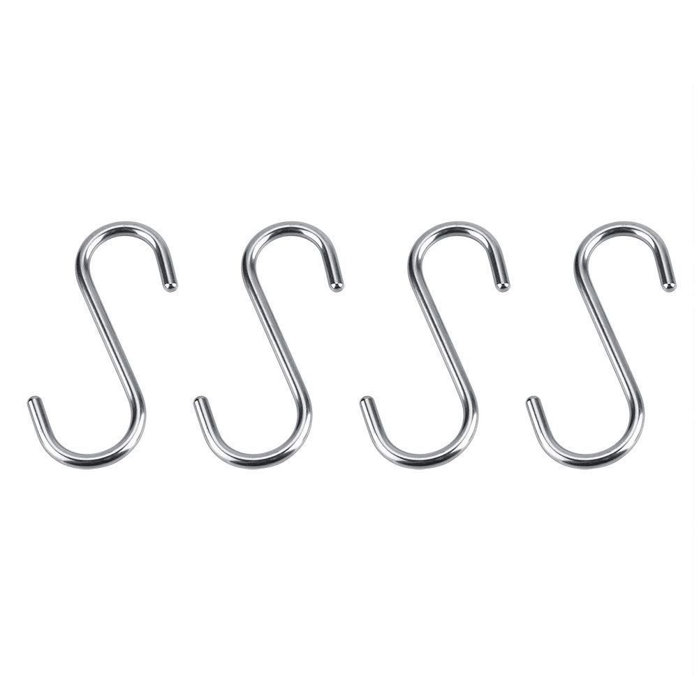 LZKW Heavy Duty Bathroom Kitchen Clothes Hook S-shape Stainless Steel Hook 4pcs Heavy Duty S-hook for kitchen utensils tubular objects of diameter less than 3cm use