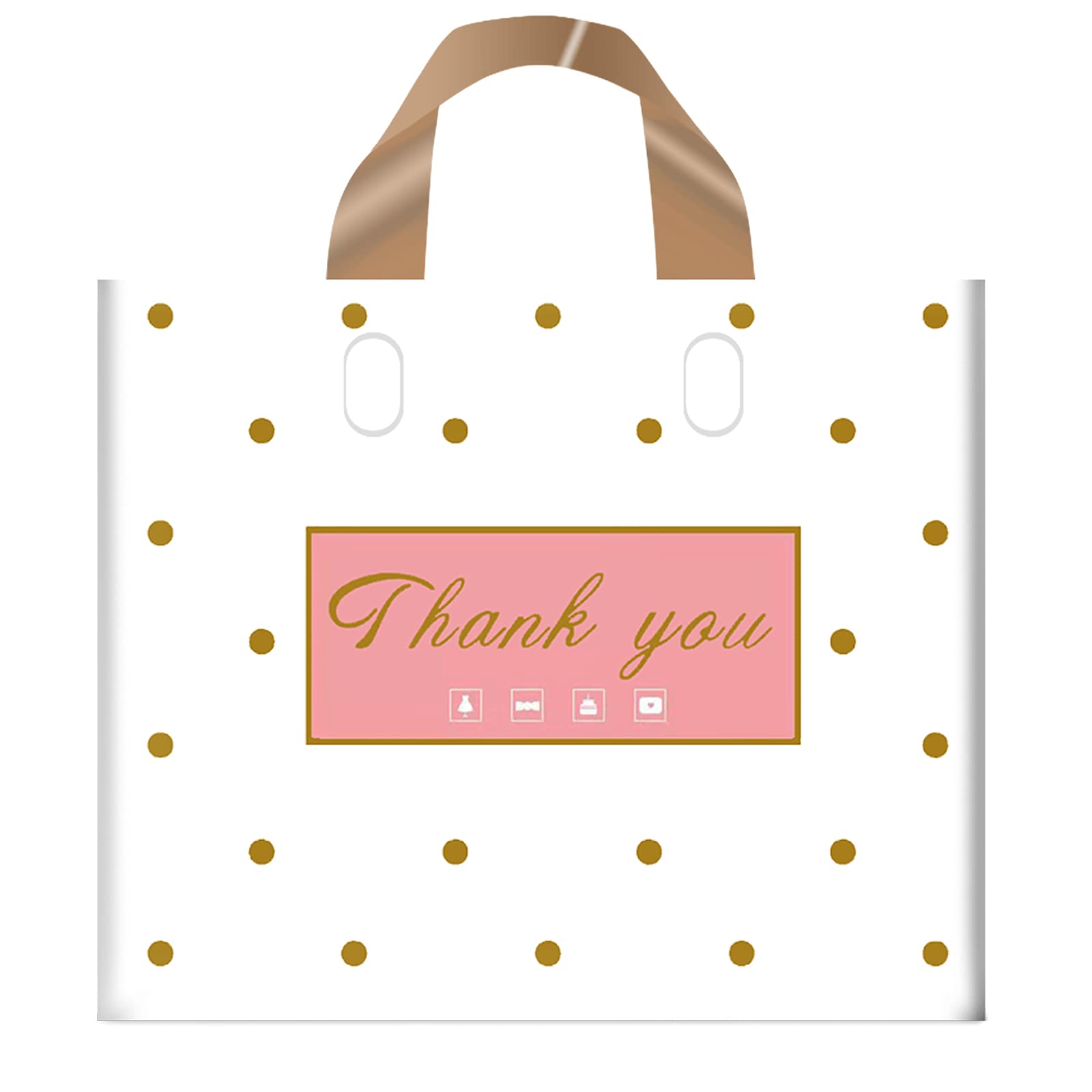 Thank You Bags Shopping Bags, 50 Pack Bulk Merchandise Bags Plastic Boutique Bags for Small Business Retail Bags for Customers Parties Favors Goody Bags (Polka Dot, Medium (12"x14"))