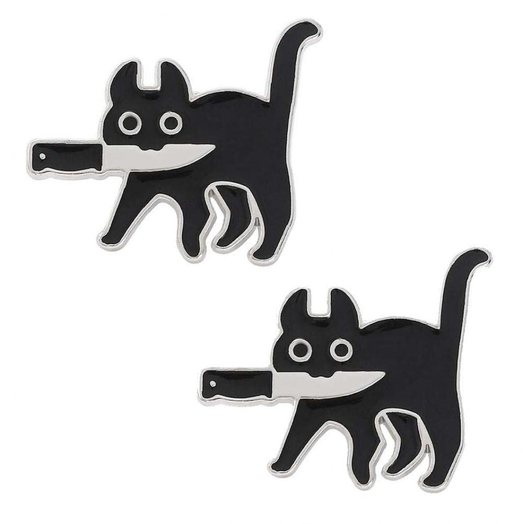 Froiny2pcs Pins Black Cat with Knife Modeling Pop- Pin Lapel Badges Brooch for Clothing Bag Decor, 36x30mm