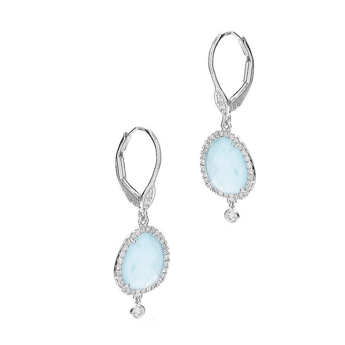 Meira T - Blue Chalcedony Earrings and Diamond Earrings