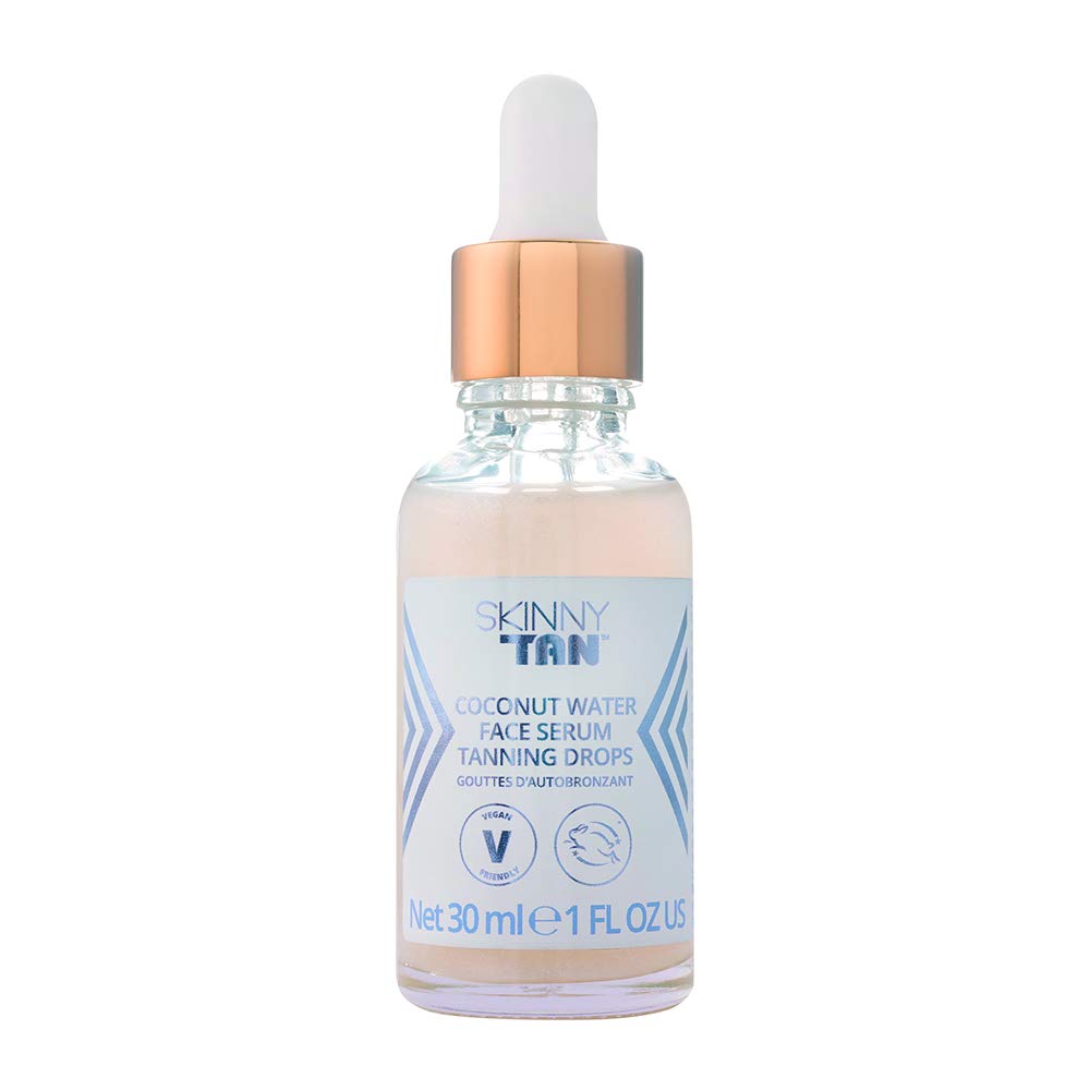 Skinny Tan Water Coconut Self Tanning Drops for Your Face - Self Tanner Drops with Vitamin E and Aloe Vera - Tanning Serum for Even Skin Tone, Enhanced Complexion, and Long-Lasting Radiance - 1 oz