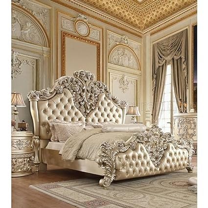 RESHUZ Premium Wood Luxury Double Bed Queen Size(72X L78X D72) for Bedroom, Golden