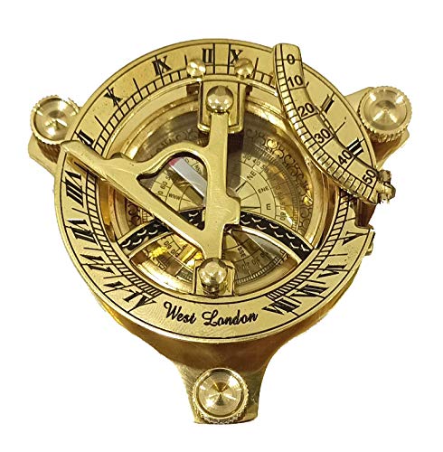 Nautical Replica Hub Sundial Compass - Solid Brass Sun Dial 3" Brass Sundial Compass Decor Big Brass Triangle Sundial Compass with Adjustable Screw Legs