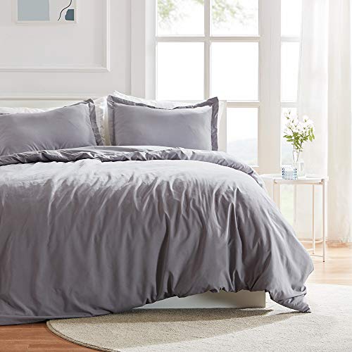 SLEEP ZONE Bedding Duvet Cover 90x90 inch Temperature Management 120gsm Soft Zipper Closure Corner Ties 3 PC, Gull Gray,Full/Queen