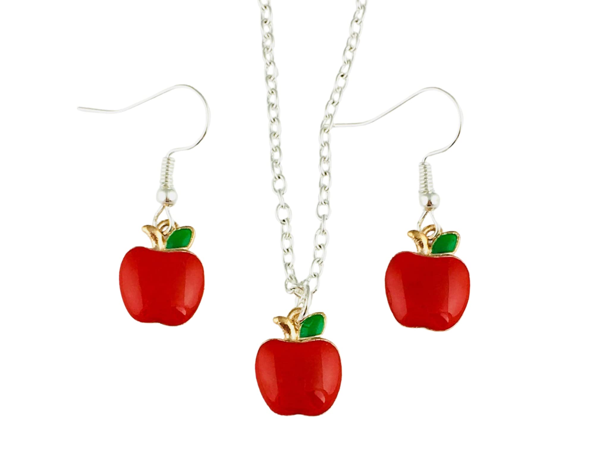 Red Apple Necklace and Earrings - Jewellery Set - silver plated or sterling silver acrylic charm