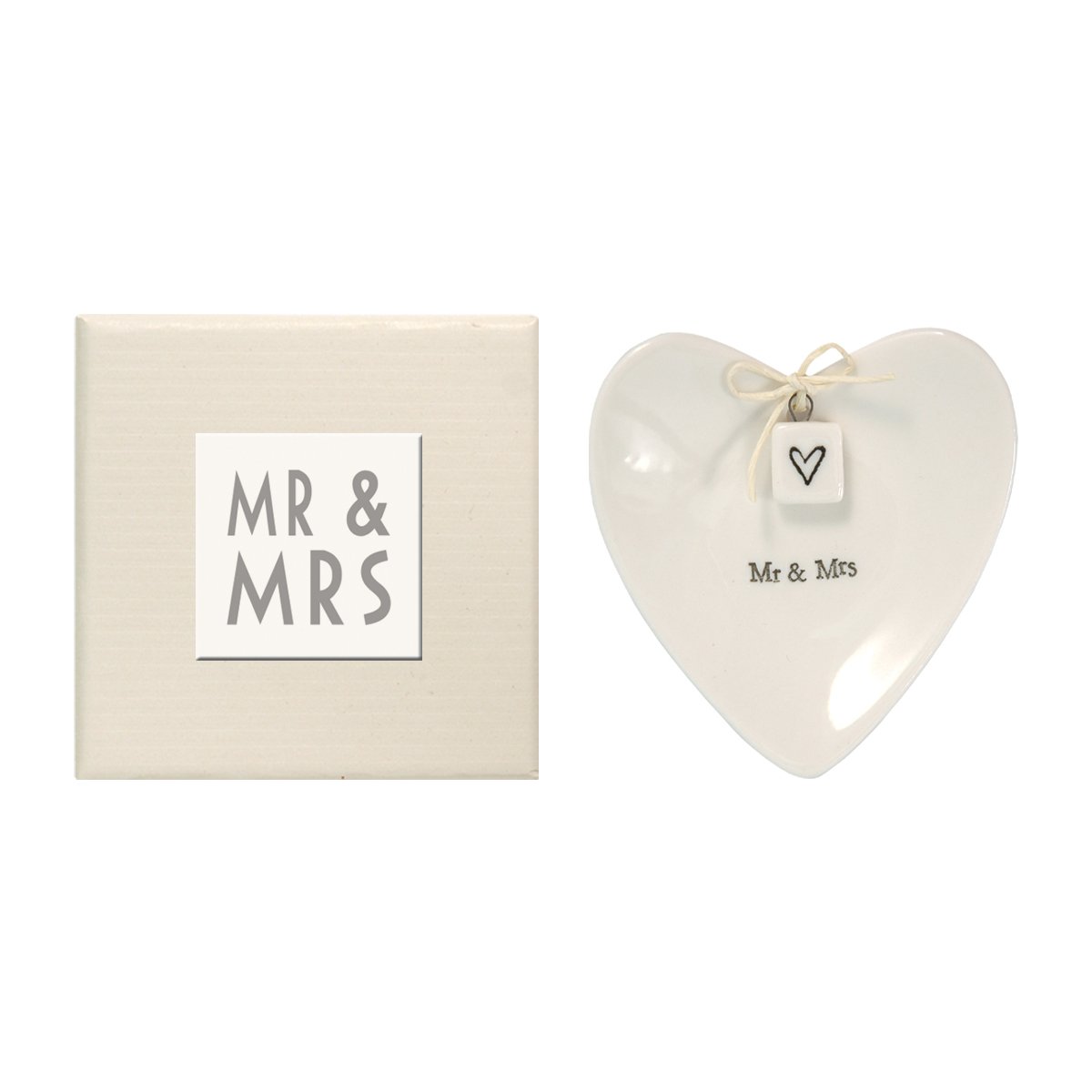 East of IndiaMr & Mrs Heart-Shaped Ring Dish in Gift Box, Porcelain