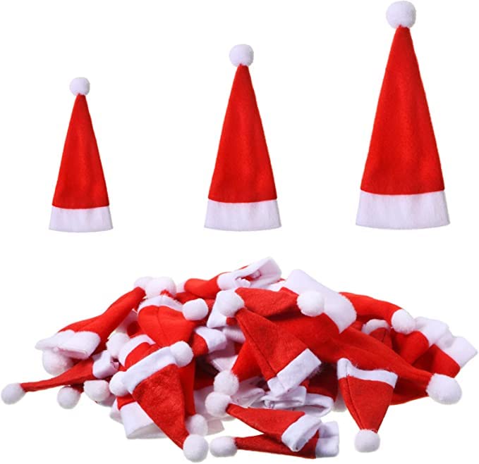 Forty Wings 12 Pcs 4" Mini Tiny Small Santa Claus Christmas Cap for Wine Bottle Cover, Candy Lollipop Cover DIY Christmas Craft and Christmas Xmas Party Decorations Christmas Party Props Favors