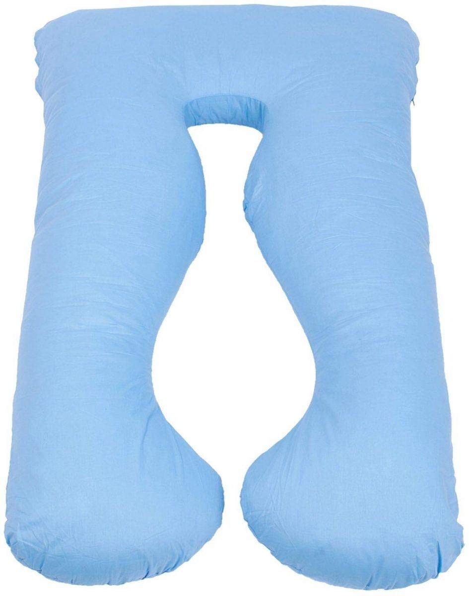 Sky Blue Color Pregnancy Pillow Maternity Belly Contoured Body U Shape Extra Comfort Cuddler, Standard Size, Cotton Material