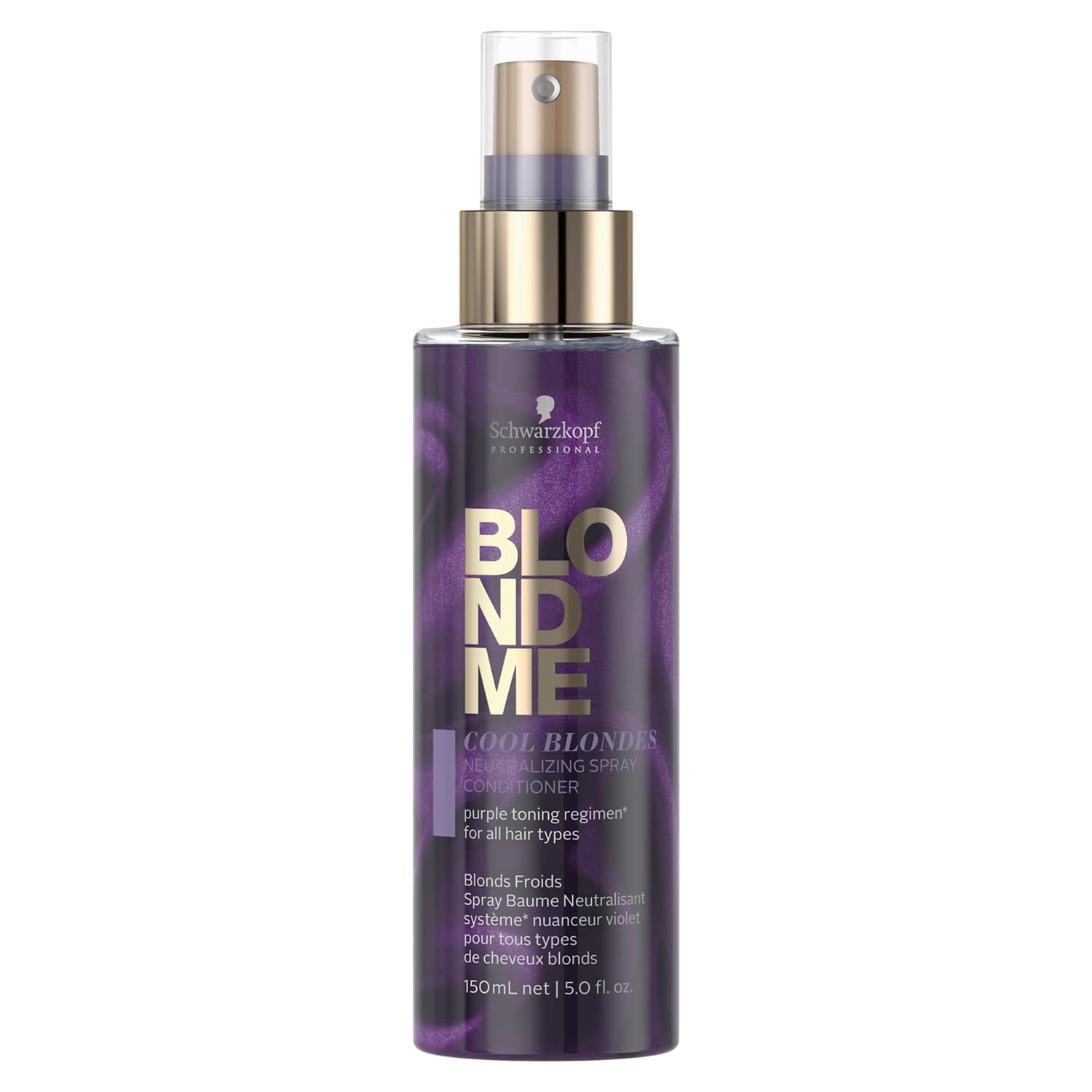 Schwarzkopf Professional BLONDME Cool Blondes Neutralizing Spray Leave In Conditioner For Colored Lighthened Bleached Hair 3D Bond Creation Technology Velvet Flower Protein Complex Softening 150 ml