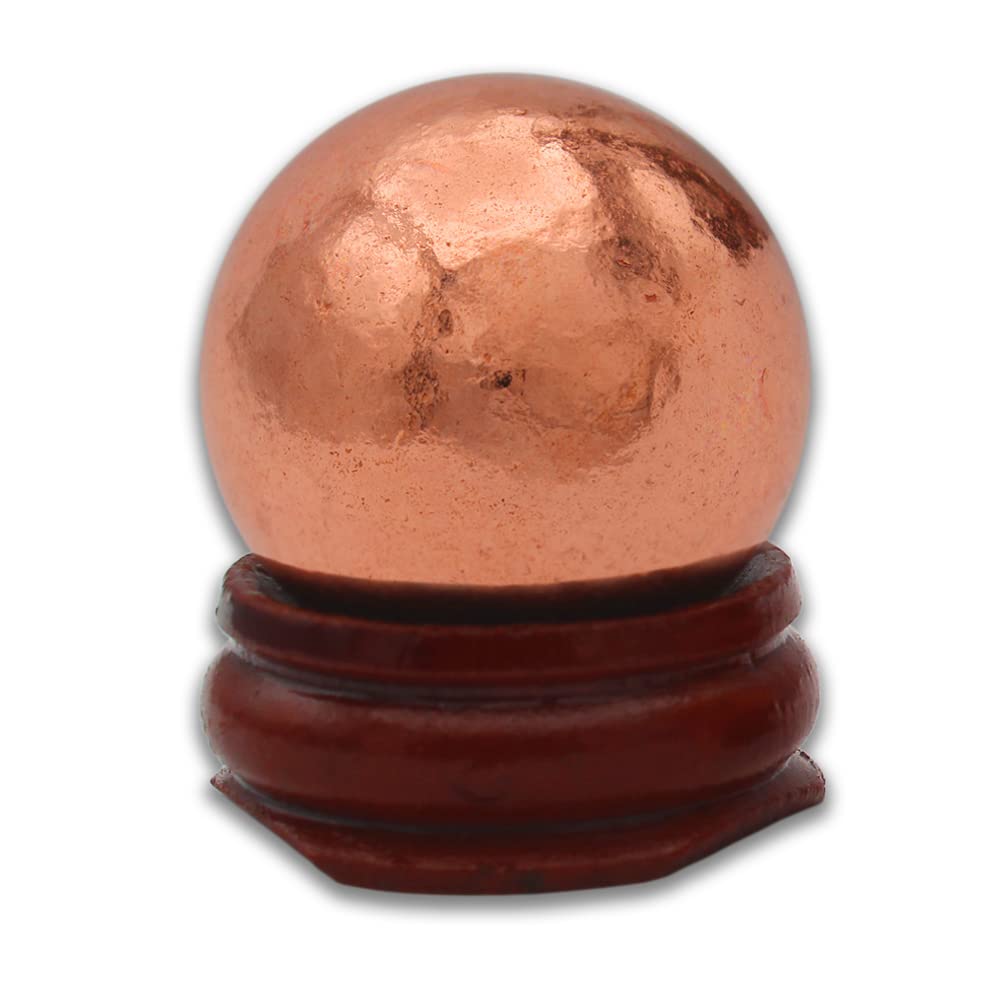 Copper Ball Paperweight with Wooden Base | 1 1/8" (25.5 mm - 0.26 lb) 99.9% Pure Solid Sphere with Certificate of Authenticity