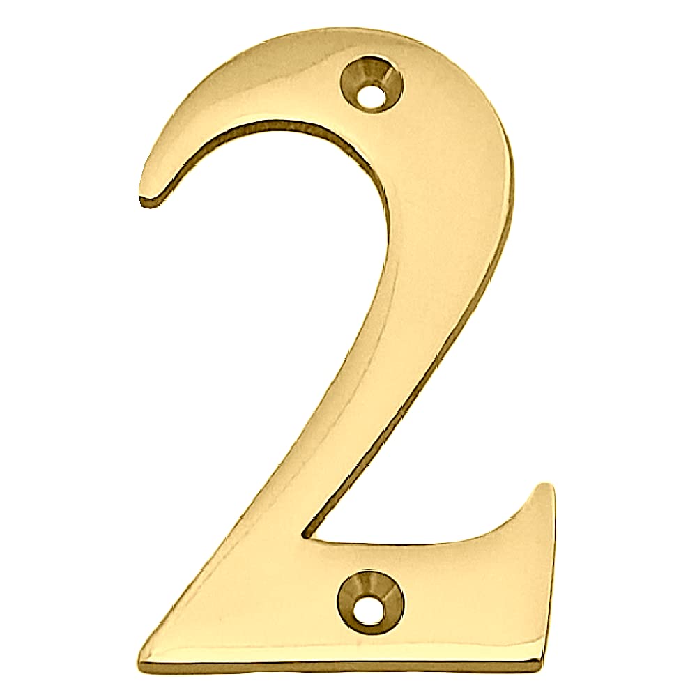 Doris 3-Inch Solid Brass-Polished Finish, Mailbox Address Numbers, Hotel/ House Door Number (Number 2)