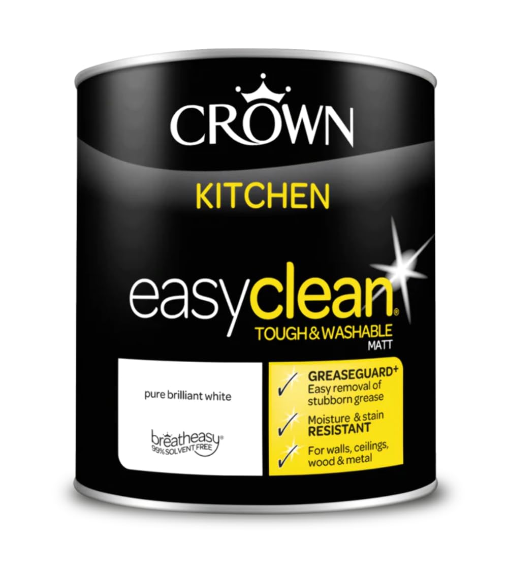 Crown Easyclean Kitchen Matt Emulsion 1L - Pure Brilliant White