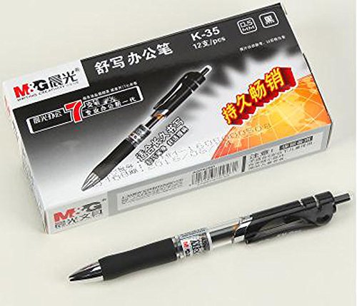 12 pcs M&G K-35 0.5mm Roller Gel Pen Retractable Smooth Writing (Black)