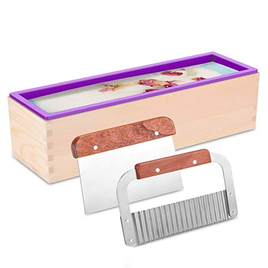 Puimentiua Silicone Toast Wooden Box Straight Knifes Three-piece Soap Loaf Cutting Set